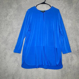 Lauren Ralph Lauren womens blue 3/4 sleeve tunic top keyhole neck career 1X